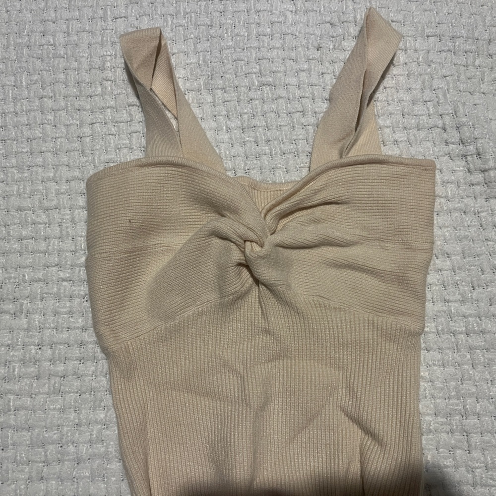 Beige Knotted Ribbed Tank Top